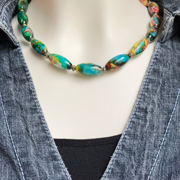 Hand painted Glass Beads Colorful Beaded Necklace Choker Handmade NEW - Picture 1 of 9